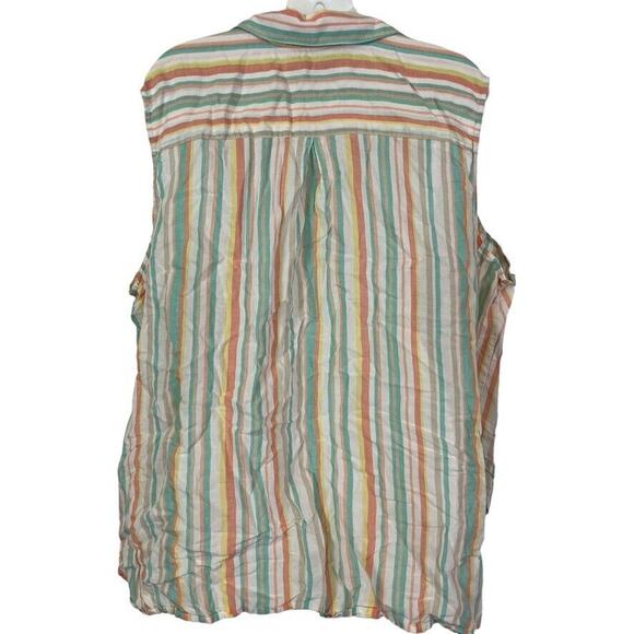 Foxcroft Womens Fox Croft Striped Linen Sleeveless Tie Front Button Up Top 24W - Picture 14 of 16